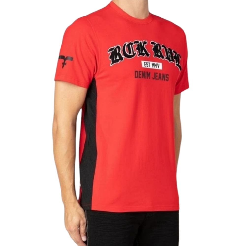 🆕️Rock Revival Red Shortsleeve Color Block T-Shirt. Men's Size: Large.